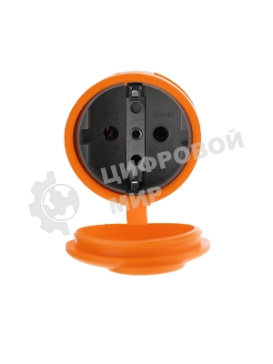 Розетка переносная влагозащищенная Rexant с крышкой, с/з, 16 А, IP44, каучук оранжевая