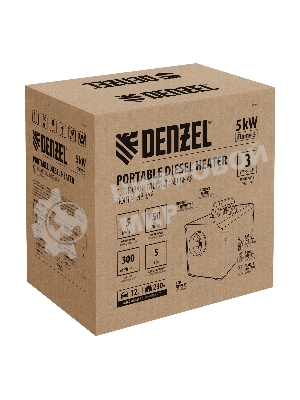 Дизельная тепловая портативная пушка Denzel Flame-5, 5кВт, 300м3/ч, непр.наг., циф. терм.