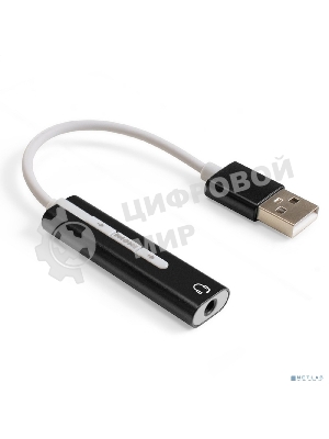 Кабель-адаптер для подключения телефонной гарнитуры к порту USB ExeGate <EX-AU-04B> (внешняя звуковая карта USB, 1x Jack3.5 F (4-контакта), кнопки: volume +, volume -, play/pause/next/previous,  Windows/Linux/MAC OS)