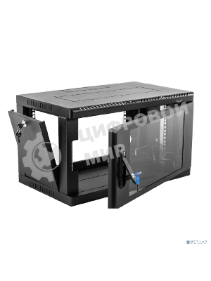 Шкаф коммутационный ЦМО (ШРН-6.650-9005) настенный 6U 600x650мм пер.дв.стекл 200кг черный 600мм 180град.