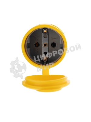 Розетка переносная влагозащищенная Rexant с крышкой, с/з, 16 А, IP44, каучук, желтый