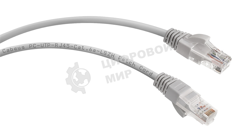 Шнур коммутационный Cabeus, cat.6a, неэкр., U/UTP, RJ45/RJ45, LSZH, AWG24, 0.5м, серый