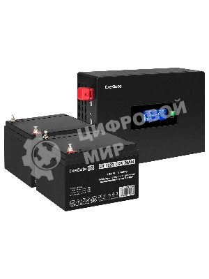 Комплект Источник бесперебойного питания EX295994RUS + батарея 26Aч EX282970RUS 2шт (инвертор, синус, для котла, PF=1, настенный) ExeGate IdealSine SR-1500.LCD.2SH  1500VA/1500W, чистая синусоида, цветной LCD-дисплей, 2*Schuko, крепление настенное, черный + батарея ExeGate DT 1226 (12В, 26А·ч) 2шт