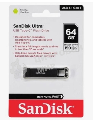 Флешка USB SanDisk CZ460 Ultra (SDCZ460-064G-G46), 64Gb, USB Type-C, R/W 150/30, черный