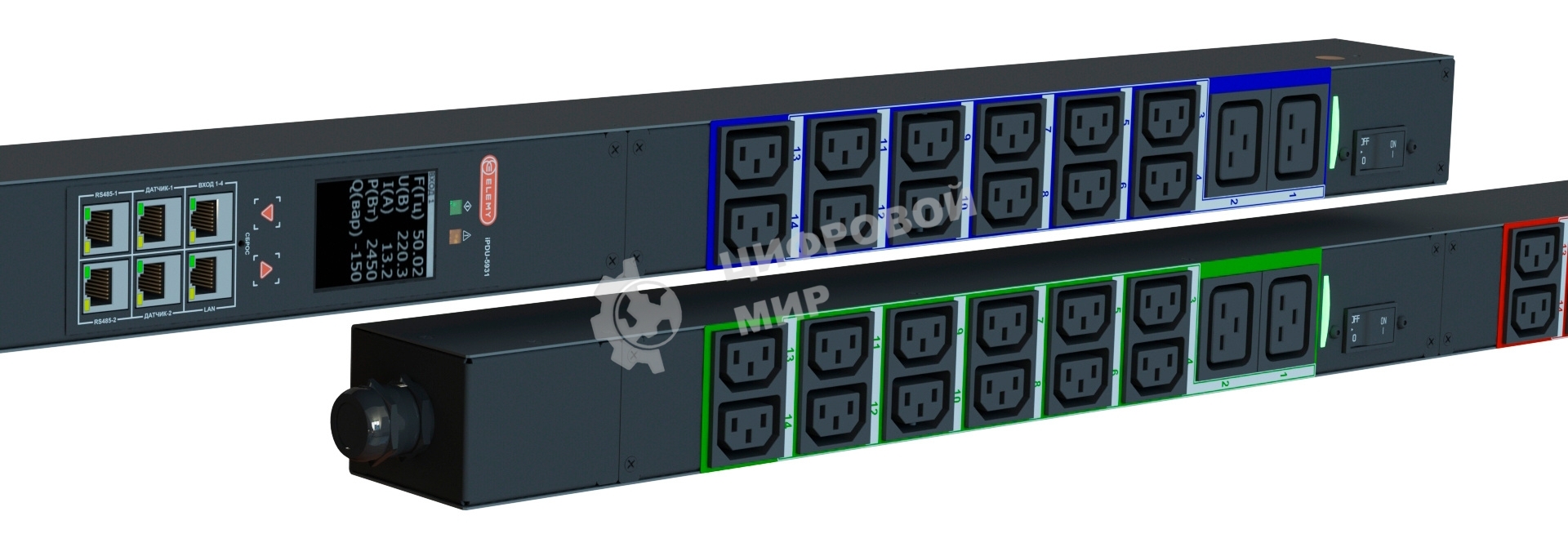 Блок распределения питания Elemy IPDU-5931 верт.размещ. 6xC19 36xC13 с мониторингом 3x16A IEC 60309 2.4м