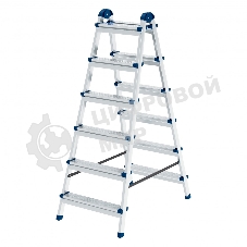 Стремянка двухсторонняя Сибртех 6 ст., сталь профиль, стальные ступени