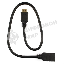 Кабель-удлинитель HDMI Cablexpert CC-HDMI4X-0.5M, 19M/19F, v2.0, позол.разъемы, экран, 0.5м, черный, пакет