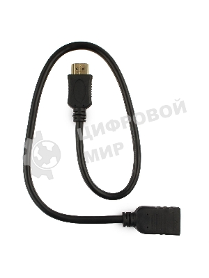 Кабель-удлинитель HDMI Cablexpert CC-HDMI4X-0.5M, 19M/19F, v2.0, позол.разъемы, экран, 0.5м, черный, пакет