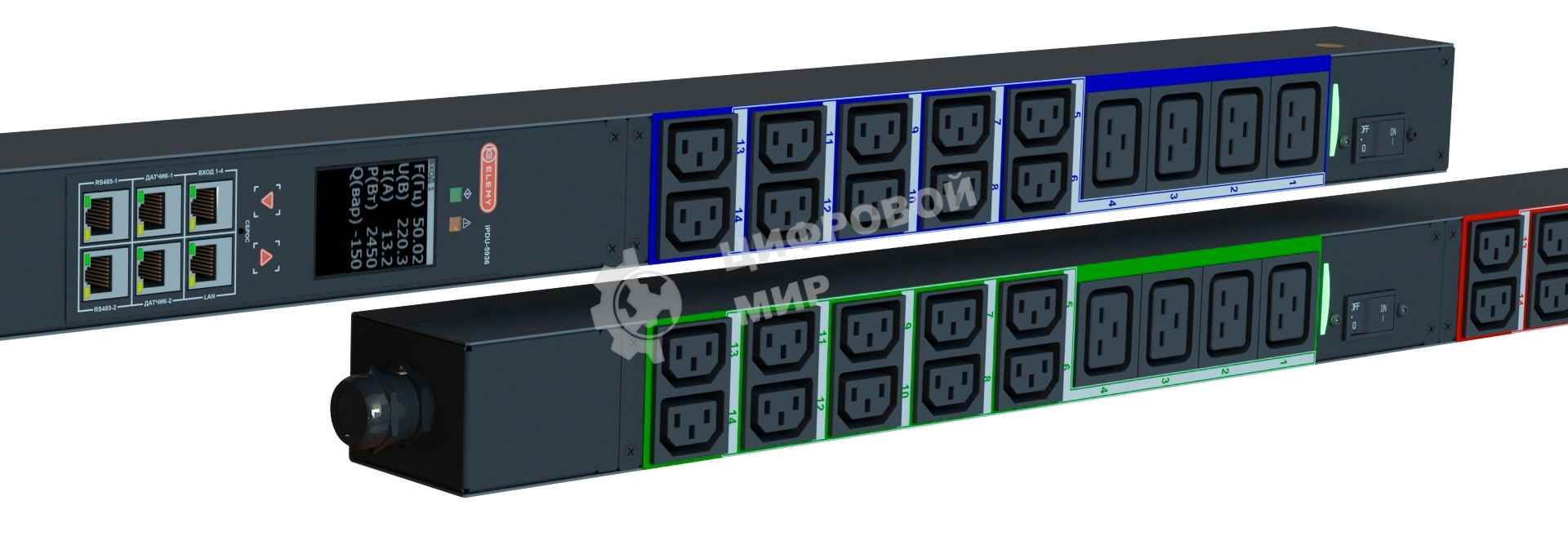 Блок распределения питания Elemy IPDU-5936 верт.размещ. 12xC19 30xC13 с мониторингом 3x16A IEC 60309 2.4м