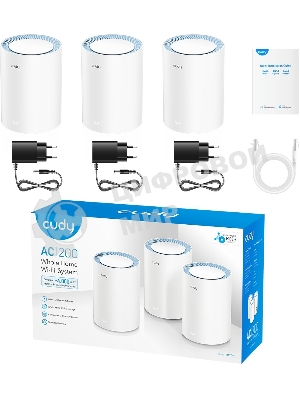 Бесшовный Mesh роутер Cudy M1200(3-Pack) AC1200 10/100BASE-TX белый (упак.:3шт)