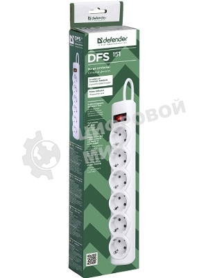 Сетевой фильтр Defender DFS 151 1,8 м, белый, 6 розеток