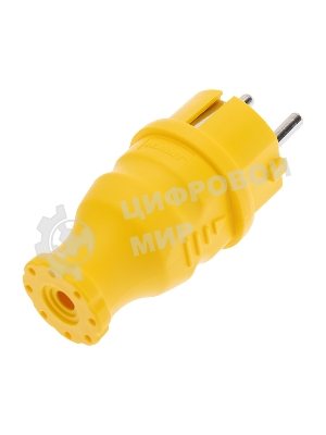 Вилка Rexant прямая влагозащищенная, c/з, 16А. IP44, каучук желтая