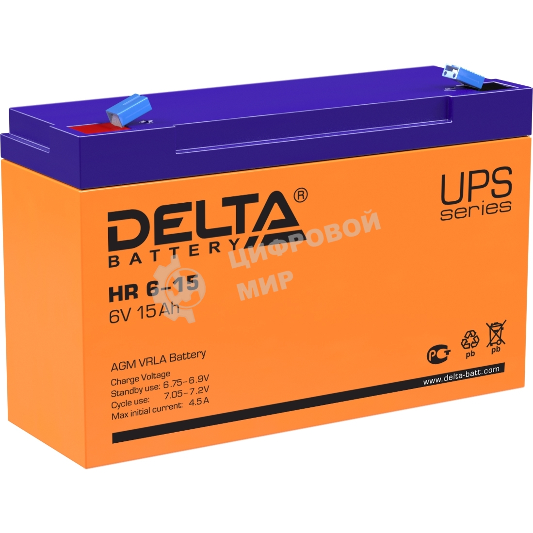 Батарея для ИБП Delta HR 6-15 (6V 15Ah)