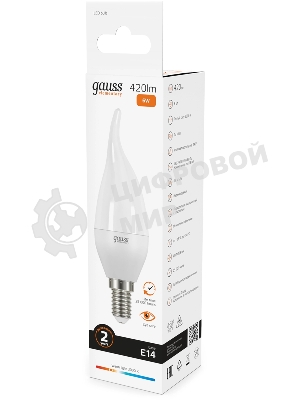 Лампа светодиодная Gauss Elementary 6Вт цок.: E14 свеча 220B св. свеч. бел. теп. (упак.: 10 шт)