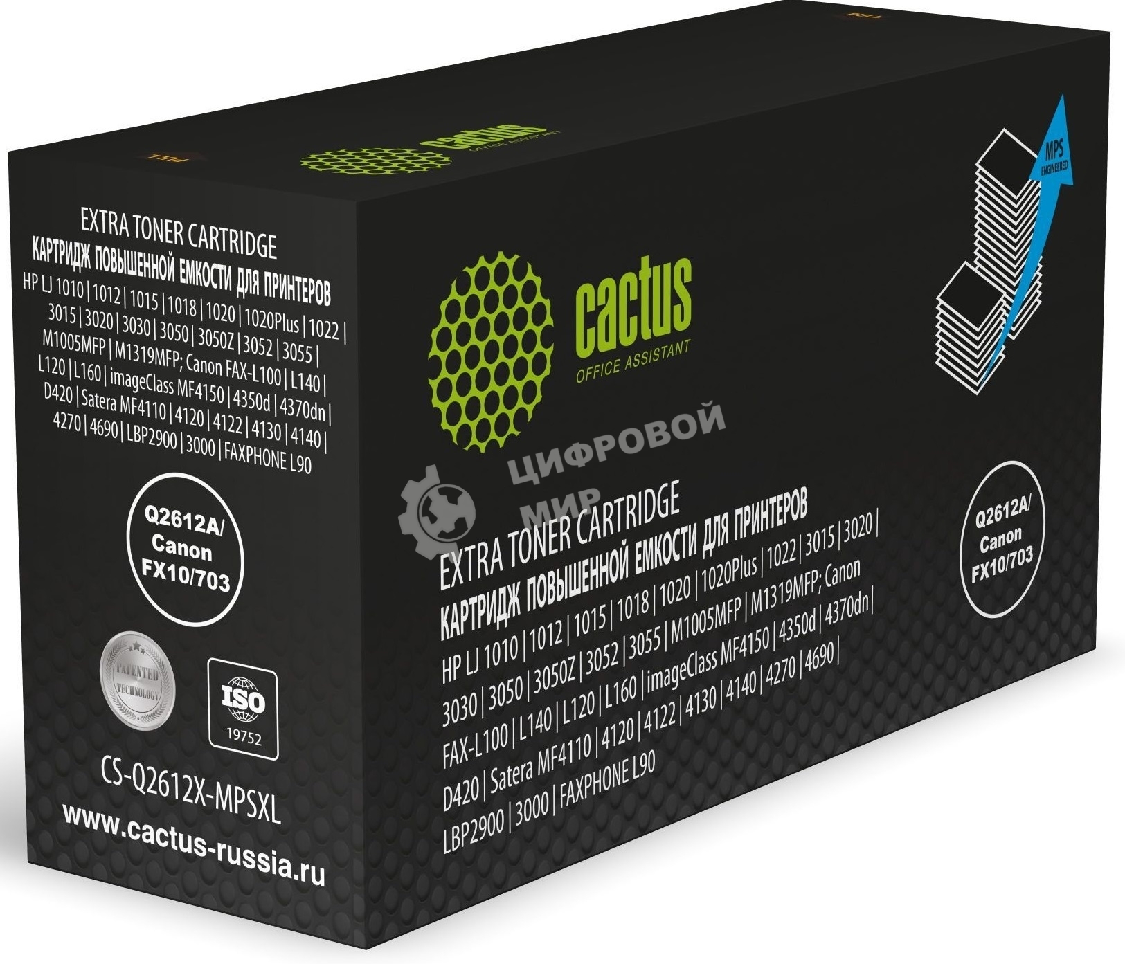 Картридж лазерный Cactus CS-Q2612X-MPSXL Q2612A/Canon FX10/703 черный (8000 стр.) для HP LJ 1010/1012/1015/1018/1020/1020Plus/1022/3015/3020/3030/3050/3050Z/3052/3055/M1005MFP/M1319MFP; Canon FAX-L100/L140/L120/L160/imageClass MF4150/4350d/4370dn/D420/Satera MF4110/4120/4122/4130/4140/4270/4690/LBP2900/3000/FAXPHONE L90