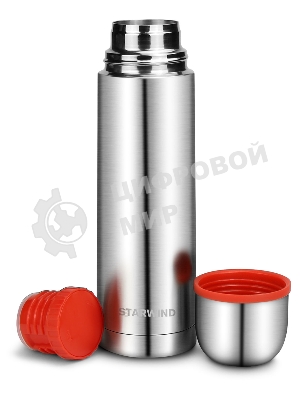 Термос для напитков Starwind 10-500 0.5 л, серебристый/красный, картонная коробка