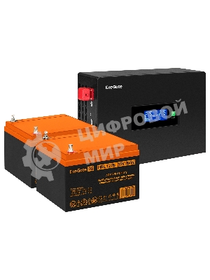 Комплект Источник бесперебойного питания EX295994RUS + батарея 26Aч EX285663RUS 2шт (инвертор, синус, для котла, PF=1, настенный) ExeGate IdealSine SR-1500.LCD.2SH  1500VA/1500W, чистая синусоида, цветной LCD-дисплей, 2*Schuko, крепление настенное, черный + батарея ExeGate HRL 12-26 (12В, 26А·ч) 2шт