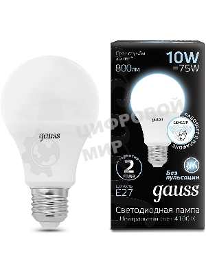 Лампа светодиодная Gauss 102502210-M 10Вт цок.: E27 груша 220B св. свеч. бел. нейт. A60 (упак.: 10 шт)
