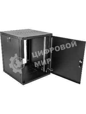 Шкаф коммутационный ЦМО (ШРН-9.350.1-9005) настенный 9U 600x350 мм пер. дв. стал. лист 200 кг черный 300 мм