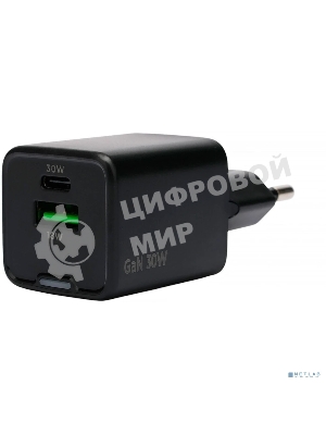 Зарядное устройство Cablexpert MP3A-PC-64, 30Вт GaN, 3А, QC4.0/PD, 1xUSB, 1xType-C, черный, пакет