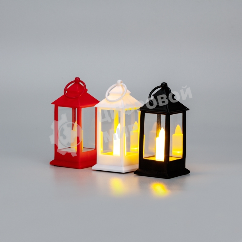 Фонарь декоративный Neon-night (фигура) со свечкой 5,5х5,5х12,5 см, цвет корпуса белый/красный/черный, цвет свечения теплый белый, питание 3xLR1130 (в комплекте)