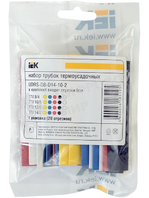 Набор трубок термоусадочных тонкостен. ТТУ 2/1; 4/2; 6/3; 8/4 (Ж; С; К; Ч; Б) 20х8см разноцвет. IEK UDRS-D2-D8-10-2