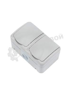 Блок горизонтальный 2 розетки (керамика) Mini OG IP54 с заземлением, о/у, серый Kranz