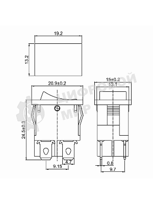 Выключатель клавишный Rexant 250V 6А (4с) ON-OFF красный с подсветкой Mini 36-2190