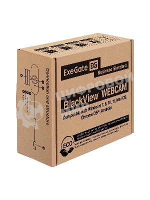 Веб-камера ExeGate BlackView C931 1920x1080, 30 кадр/с, USB Type-A, микрофон (шумоподавление), автоматическая фокусировка, шторка приватности, универсальное крепление, штатив в комплекте