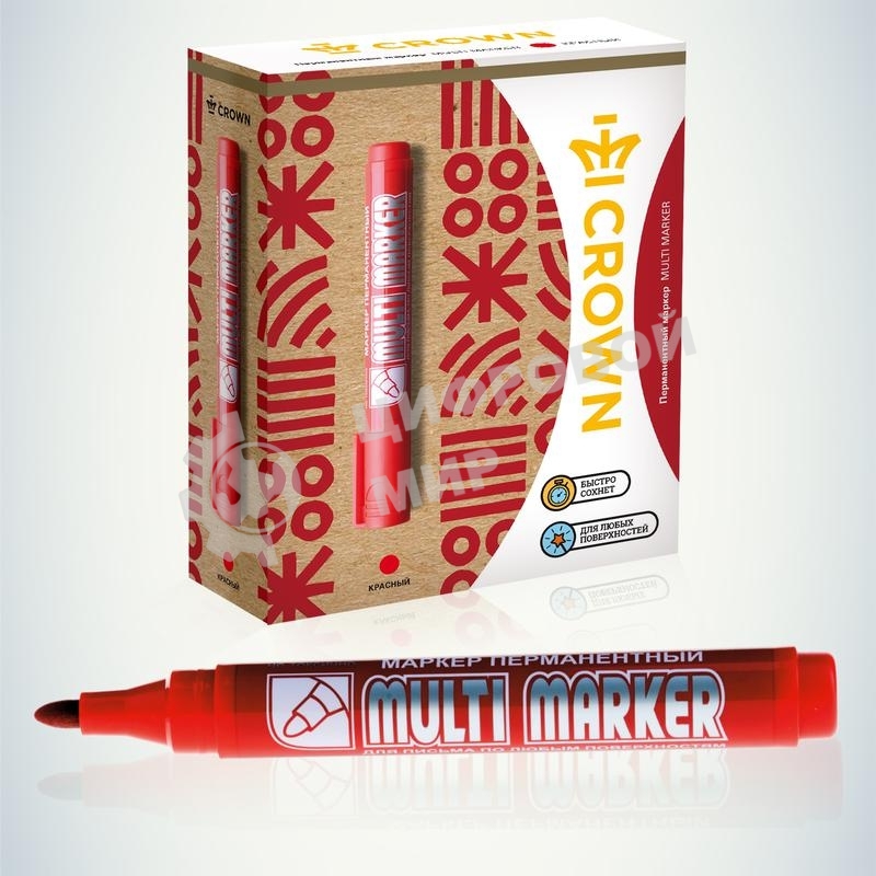 Маркер перманентный Crown Multi Marker, пулевидный 3мм, красный Б0048241