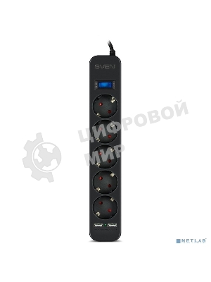Фильтр SVEN SF-05LU 1,8 м (5 евро розеток,2хUSB(2,4А)) черный, цветная коробка Surge protector SVEN SF-05LU 1,8 м (5 евро розеток,2хUSB(2,4А)) черный, цветная коробка