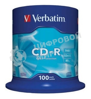 Диск CD-R Verbatim 700Mb 52x Cake Box (100шт) (43411)