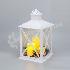 Фонарь декоративный (фигура) с тремя свечами Neon-night, белый корпус, 24х24х40 см, теплый белый