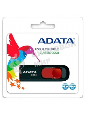 Флешка USB ADATA С008 (AC008-32G-RKD), 32Gb, USB 2.0, R/W 15/5, черный/красный