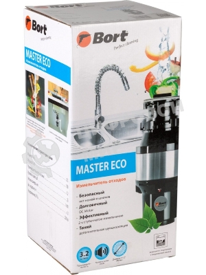 Измельчитель пищевых отходов Bort MASTER ECO (91275752) Число ступеней измельчения 2; Система шумоизоляции Да; Мощность 390 Вт; Объем камеры 1000 мл; Материал камеры Металл; Система защиты от перегрузки и заклинивания; Скорость холостого хода 2600 об/мин; Вес изделия 4,36 кг; Напряжение сети 220 В; Частота тока 50 Гц; Двигатель Постоянного тока с магнитами; Мощность л.с. 0,5; Производительность 3,2 кг/мин; Диаметр сливного отверстия 3 1/2