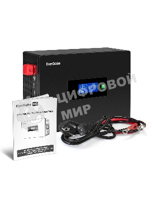 Комплект Источник бесперебойного питания EX295994RUS + батарея 26Aч EX285663RUS 2шт (инвертор, синус, для котла, PF=1, настенный) ExeGate IdealSine SR-1500.LCD.2SH  1500VA/1500W, чистая синусоида, цветной LCD-дисплей, 2*Schuko, крепление настенное, черный + батарея ExeGate HRL 12-26 (12В, 26А·ч) 2шт