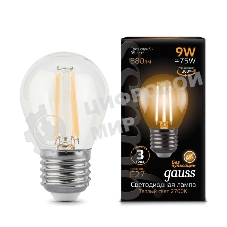 Лампа светодиодная Filament Шар E27 9Вт 2700К Gauss 105802109