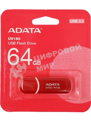 Флешка USB ADATA UV150 (AUV150-64G-RRD), 64Gb, USB 3.0, R/W 100/30, красный
