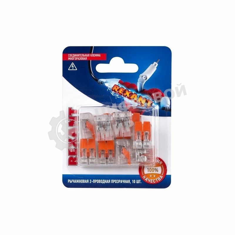 Соединительная компактная рычажковая клемма Rexant 2-проводная прозрачная (0,14-4 мм²) 10 шт.