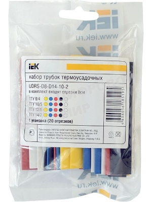 Набор трубок термоусадочных тонкостен. ТТУ 2/1; 4/2; 6/3; 8/4 (ЖЗ; С; К; Ч) 20х8см разноцвет. IEK UDRS-D2-D8-10-1