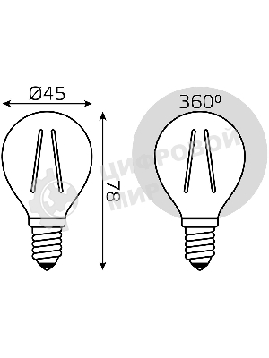 Лампа светодиодная Gauss Filament 11Вт цок.: E14 шар 220B 2700K св. свеч. белый теп. (упак.: 10 шт)