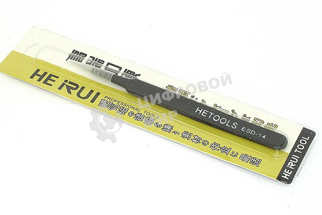 Пинцет HETOOLS ESD-14 прямой, черный 120 мм