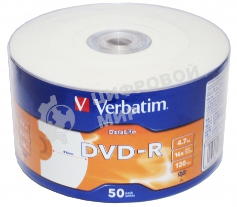 Диск DVD-R Verbatim 4,7 Gb 16x DataLife Inkjet Printable, Shrink, 50 шт (43793)