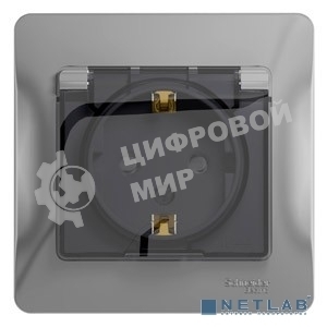 Розетка 1-м СП Glossa 16А с защ. крышкой защ. шторки с заземл. в сборе IP44 алюм. SchE GSL000348