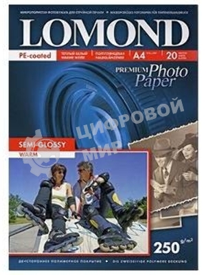 Фотобумага ПРЕМИУМ для стр.печати Lomond 250 г/м2 односторонняя Semi-Glossy Warm 10х15 см (20 л)