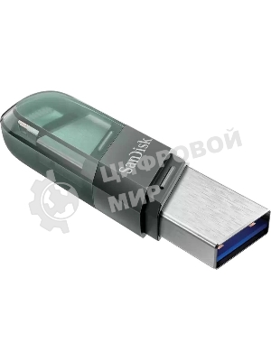 Флешка USB Sandisk IX90N iXpand Flip (SDIX90N-064G-GN6NN), 64Gb, USB 3.1/Lightning, R/W 150/70, зеленый/серебристый