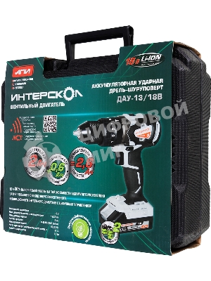 Дрель-шуруповерт ИНТЕРСКОЛ ДАУ-13/18В, 18 В, 2 Ач, 60 Нм, бесщеточный, ударный