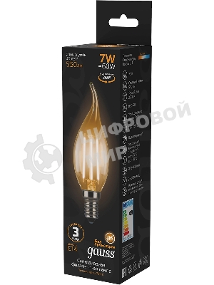 Лампа светодиодная Gauss Filament 7Вт цок.: E14 свеча 220B св. свеч. белый теп. CF35 (упак.: 10 шт) (104801107)
