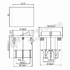 Выключатель клавишный Rexant 250V 6А (6с) ON-OFF красный с подсветкой двойной Mini