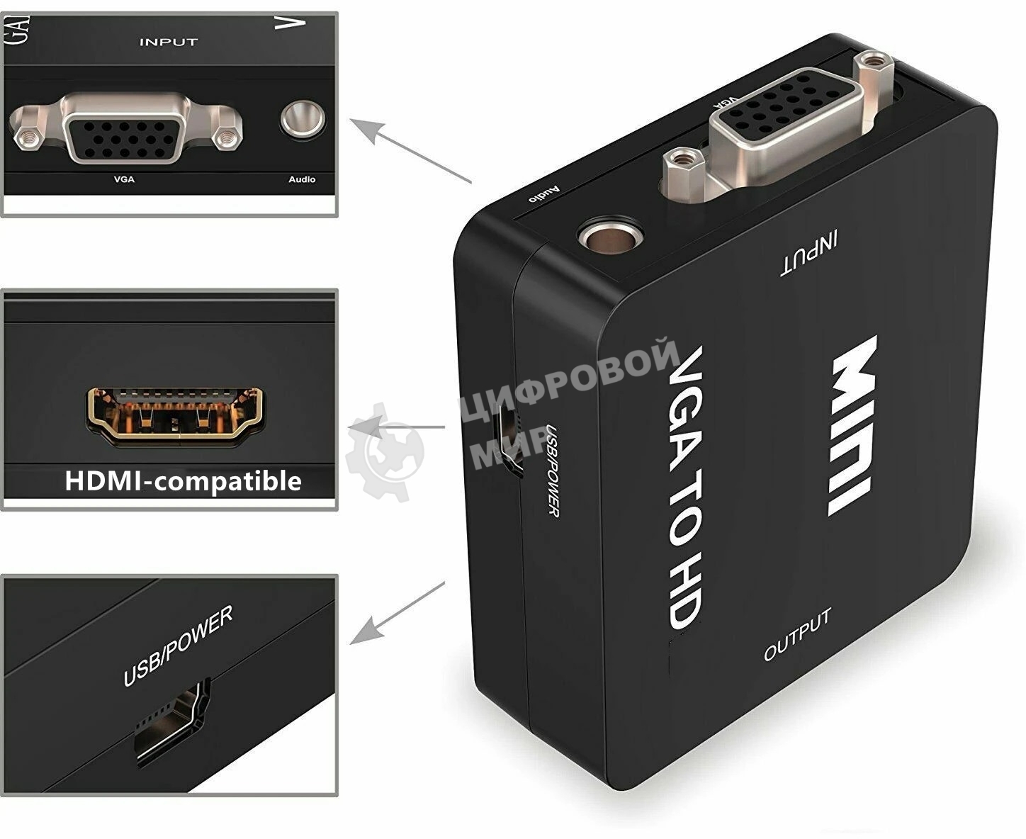 Переходник аудио-видео Premier 5-982 HDMI (f)/RCA (f)/Jack 3.5 (f) черный